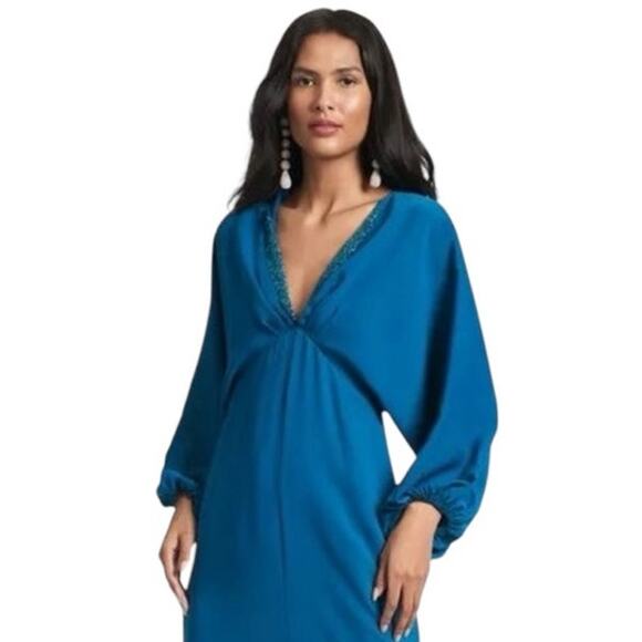 Sachin & Babi Womens Size 6 Teal Gabby V Neck Long Sleeve Beaded Maxi Gown NWT - Picture 3 of 14